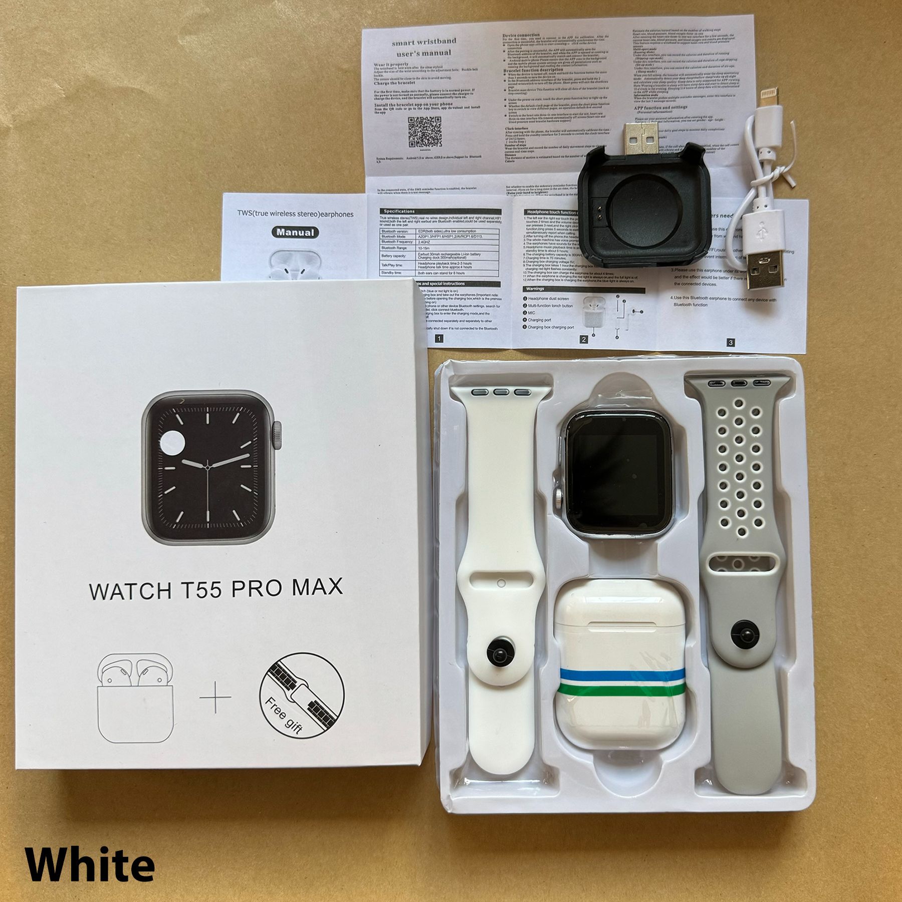 T55 pro max Smart Watch with Earbuds set 2 in 1 smart watch with earphone Bluetooth Wireless Earpods Pro 4 Fitness Sports Watch For Men Wrist Watch For Women Smart Bracelet Men Watch birthday gift Set