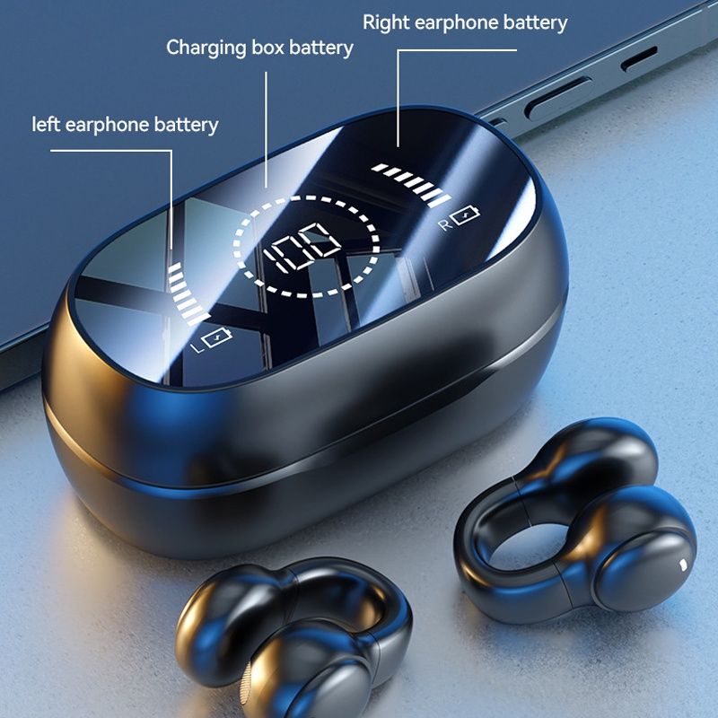 Aloking TWS Bone Conduction Earphone Bluetooth Earphones Clip On Ear Wireless Earbuds Bluetooth Headset BT Headphones With Mic M47 Wireless Earphones Earpods Noise Reduction Sports Gaming Earbuds