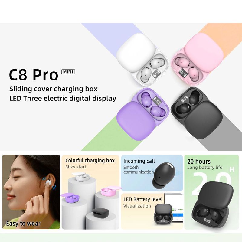 Aloking Bluetooth earphone C8 Pro slide cover TWS wireless Bluetooth headset 5.3 in-ear LED power gaming earbuds Bluetooth Headphone wireless earphone bluetooth earpods sleep earbuds Sport Earphone