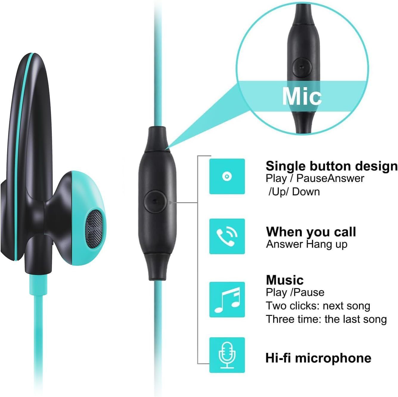 Mucro Original Wired Earphones HIFI Stereo Sound Run Sport Earphone 3.5mm Earbuds Noise Cancelling In-Ear Earplugs Mobile Phones wire control Earphone With Mic Earpods Wired Headphones wired headset