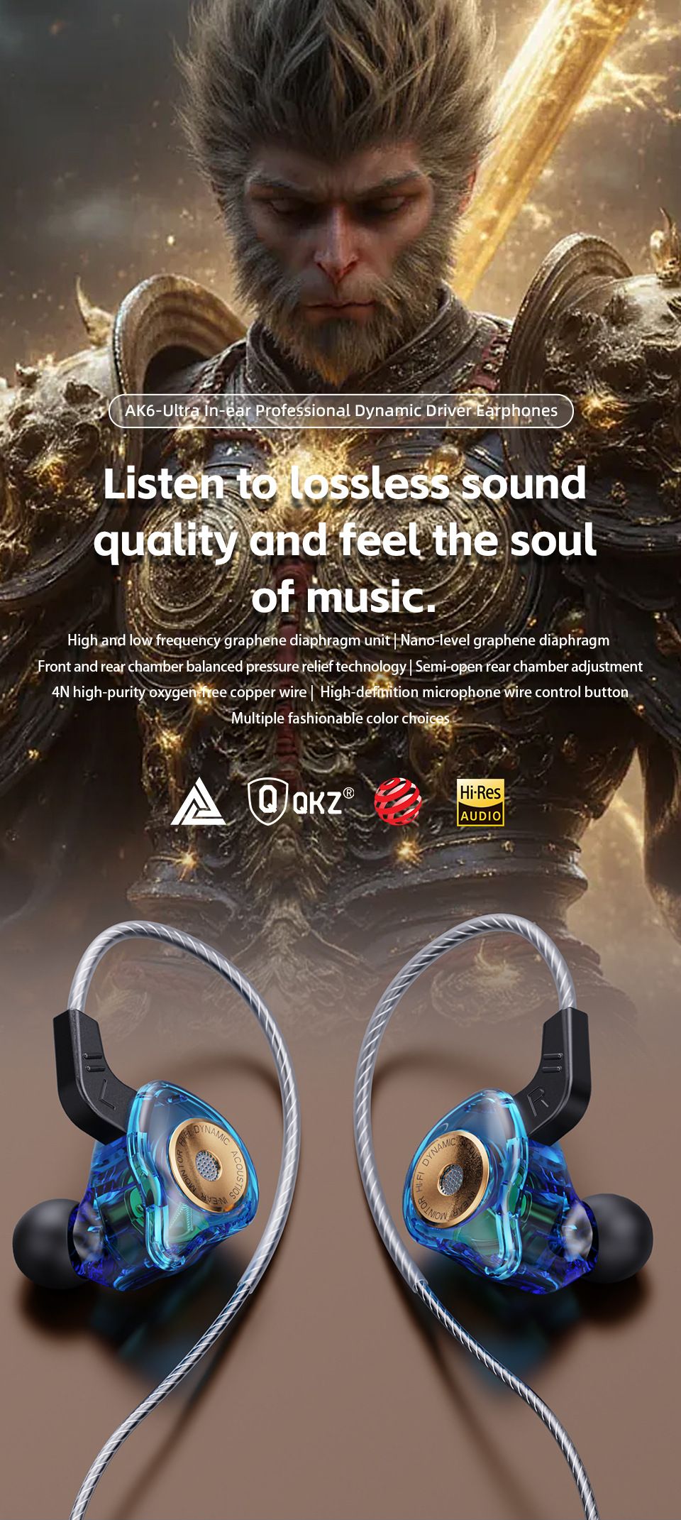 QKZ AK6-Ultra Pure Bass Wired Earphones Wired Earphone With Mic In-Ear Noise Cancelling Monitoring Wire Control Headphone Line Control with Microphone Sports Earphone QKZ Original Earphone For Android