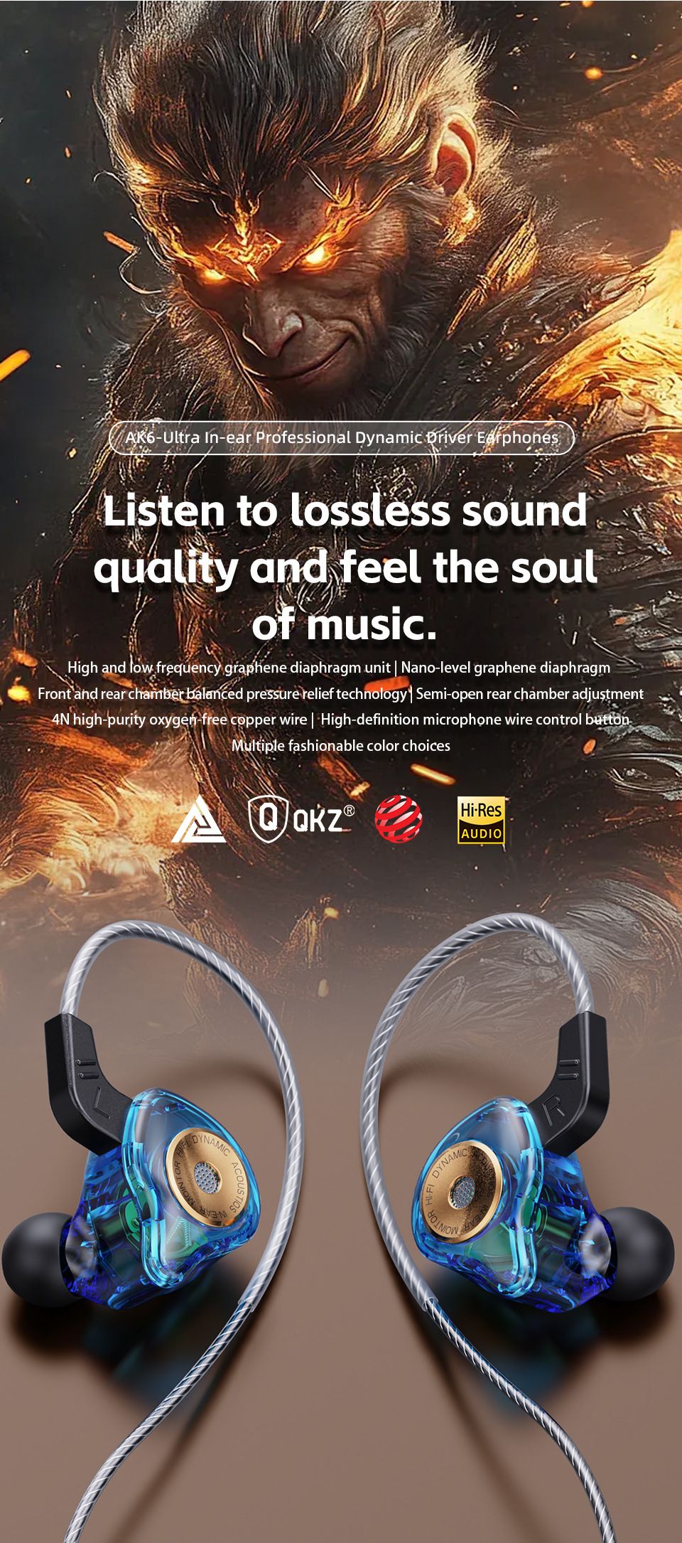 QKZ AK6-Ultra Pure Bass Wired Earphones Wired Earphone With Mic In-Ear Noise Cancelling Monitoring Wire Control Headphone Line Control with Microphone Sports Earphone QKZ Original Earphone For Android