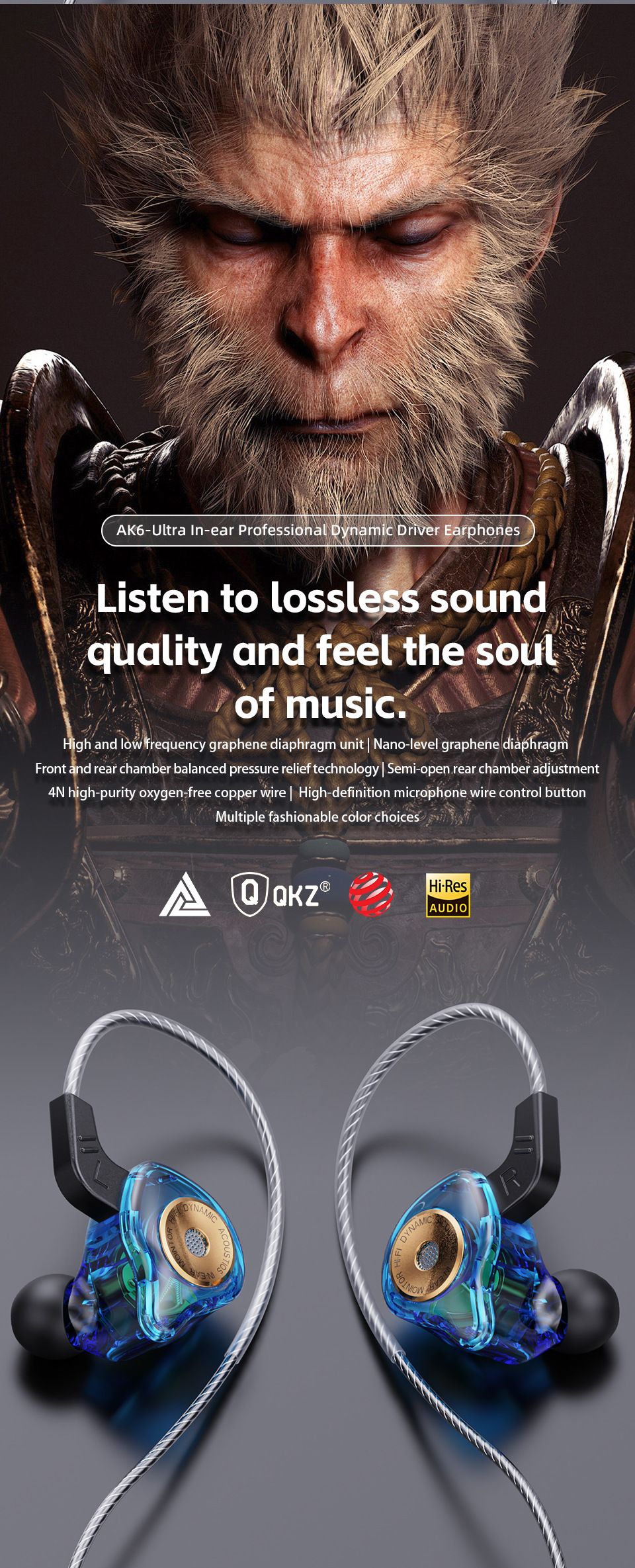 QKZ AK6-Ultra Pure Bass Wired Earphones Wired Earphone With Mic In-Ear Noise Cancelling Monitoring Wire Control Headphone Line Control with Microphone Sports Earphone QKZ Original Earphone For Android