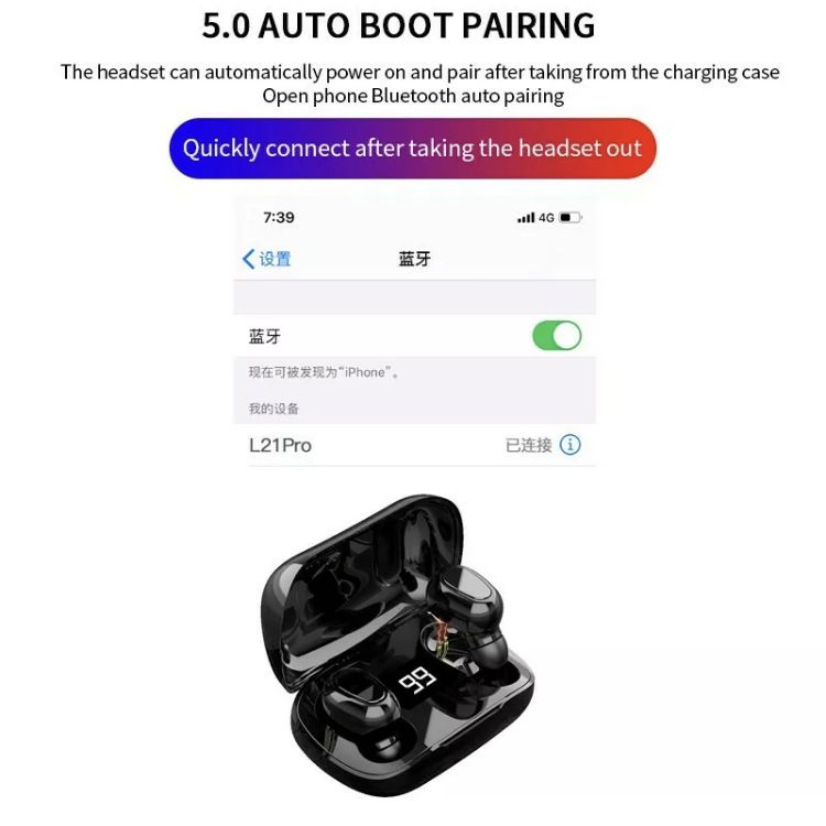 L21 PRO Mini Bluetooth Headphone With Charging Case Wireless Earphones In-ear Music Stereo Sound Bluetooth Earphone With Mic Battery Digital Display Wireless Earpods Wireless Earbuds Wireless Earphone