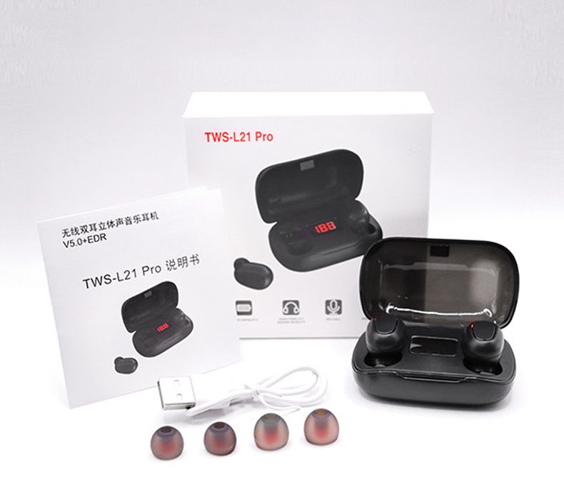 L21 PRO Mini Bluetooth Headphone With Charging Case Wireless Earphones In-ear Music Stereo Sound Bluetooth Earphone With Mic Battery Digital Display Wireless Earpods Wireless Earbuds Wireless Earphone