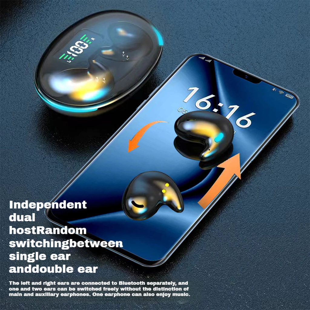 Aloking X55 Invisible Sleep Wireless Earphone IPX5 Waterproof Headphones Mini Sport Bluetooth Stereo HIFI Music Headset Wireless Earbuds Wireless Bluetooth Earphone With Mic Gaming Earpods Headphone