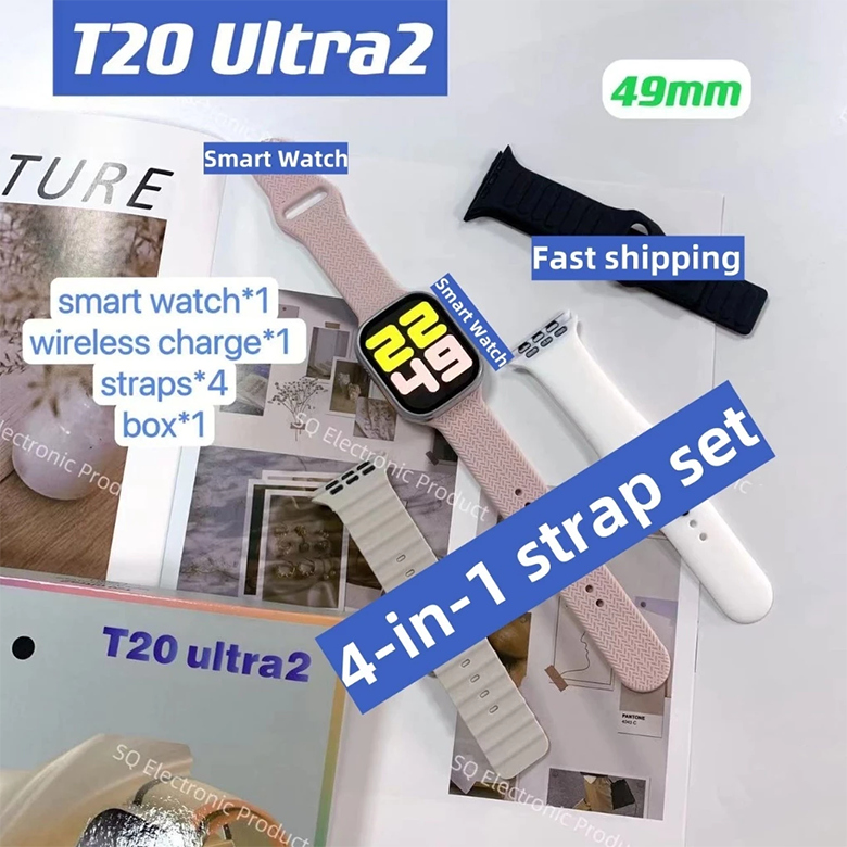 Aloking 4 in 1 T20 Ultra 2 smartwatch with 4 straps set 49MM Bluetooth call heart rate Monitoring Sports Smart Watch for men women Digital Watch fitness bracelet Men Smartwatch Women Smartwatches T900