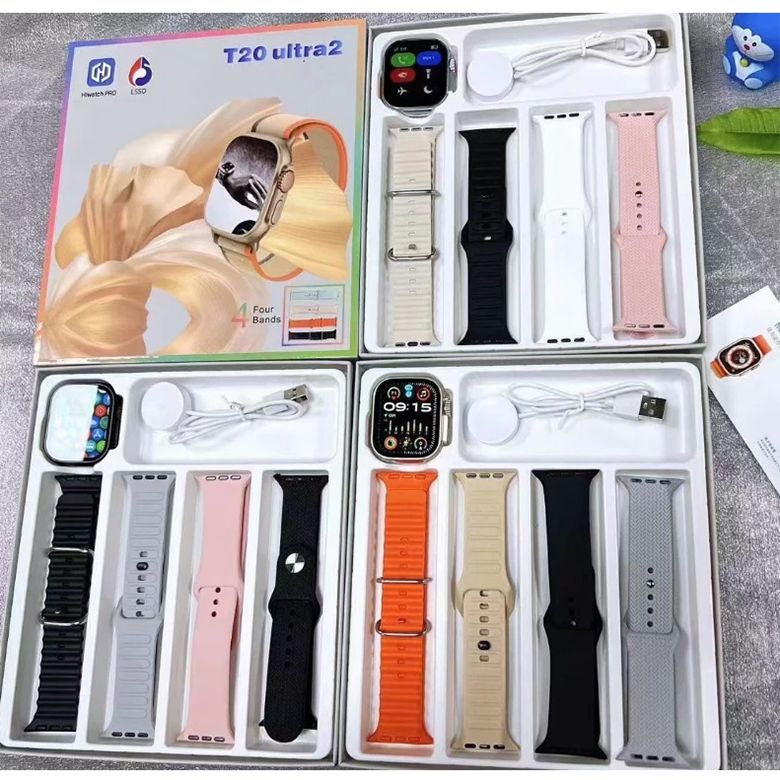Aloking 4 in 1 T20 Ultra 2 smartwatch with 4 straps set 49MM Bluetooth call heart rate Monitoring Sports Smart Watch for men women Digital Watch fitness bracelet Men Smartwatch Women Smartwatches T900