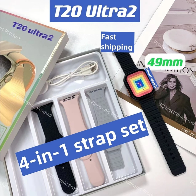 Aloking 4 in 1 T20 Ultra 2 smartwatch with 4 straps set 49MM Bluetooth call heart rate Monitoring Sports Smart Watch for men women Digital Watch fitness bracelet Men Smartwatch Women Smartwatches T900
