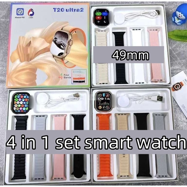 Aloking 4 in 1 T20 Ultra 2 smartwatch with 4 straps set 49MM Bluetooth call heart rate Monitoring Sports Smart Watch for men women Digital Watch fitness bracelet Men Smartwatch Women Smartwatches T900