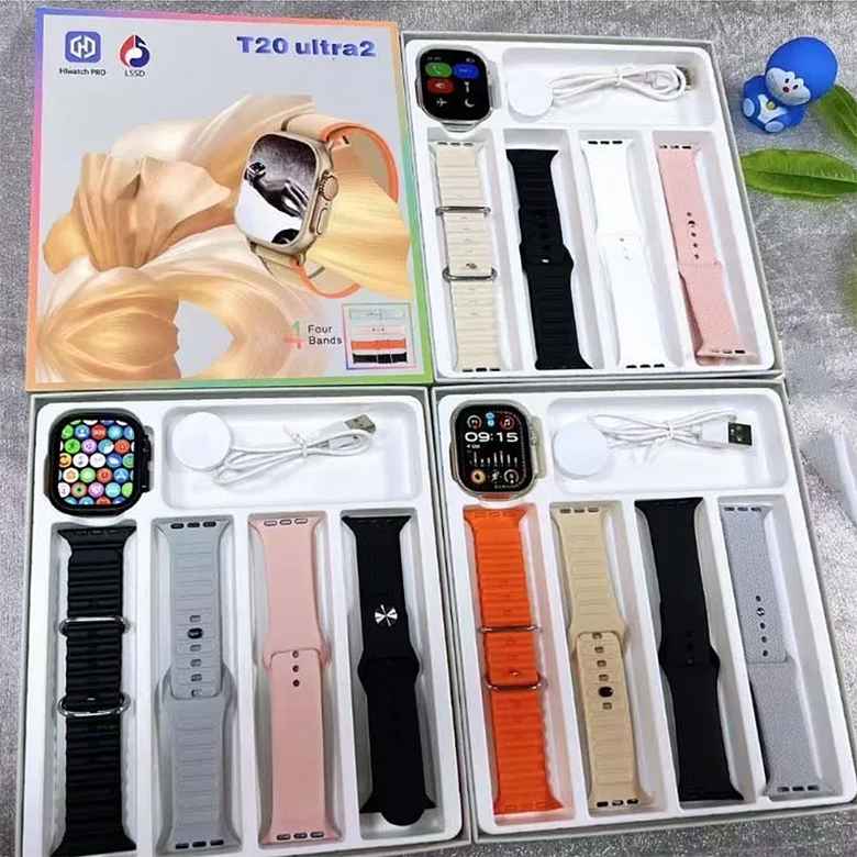 Aloking 4 in 1 T20 Ultra 2 smartwatch with 4 straps set 49MM Bluetooth call heart rate Monitoring Sports Smart Watch for men women Digital Watch fitness bracelet Men Smartwatch Women Smartwatches T900
