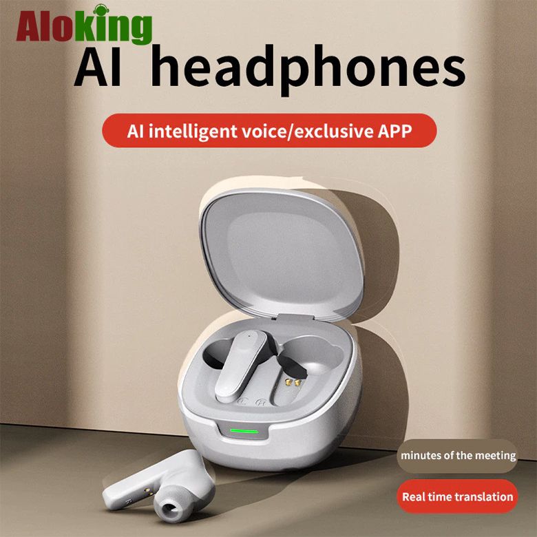 Aloking A98 Bluetooth headset AI intelligent translation headset TWS Hifi Stereo Sound Earpods with charging case Noise Reduction Wireless Bluetooth Earphone Gaming Headphone AI Translator Earbuds