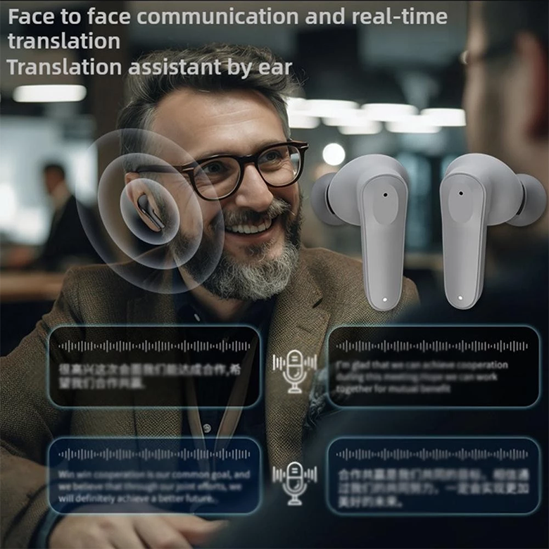 Aloking A98 Bluetooth headset AI intelligent translation headset TWS Hifi Stereo Sound Earpods with charging case Noise Reduction Wireless Bluetooth Earphone Gaming Headphone AI Translator Earbuds
