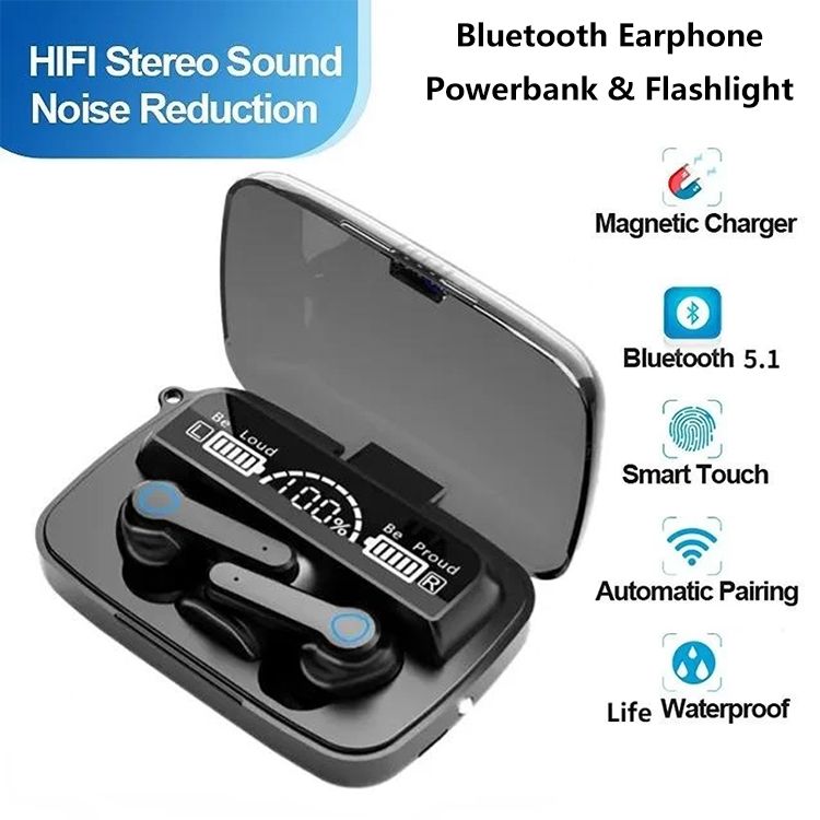 Aloking TWS Wireless Bluetooth Earphone Touch Control HiFi 9D Stereo Sound Noise Reduction Waterproof Low Latency Gaming Headphone With Mic or Android IOS Wireless Earphone Wireless Earpods with Light