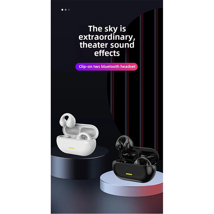 Aloking T75 T7500 Open Ear Bluetooth Headphone Wireless Clip-On Earphones Built-in Mic Bone Conduction Bluetooth Earphone Wireless Earbuds HD Call Noise Reduction Touch Control Earpods Gaming Earbuds