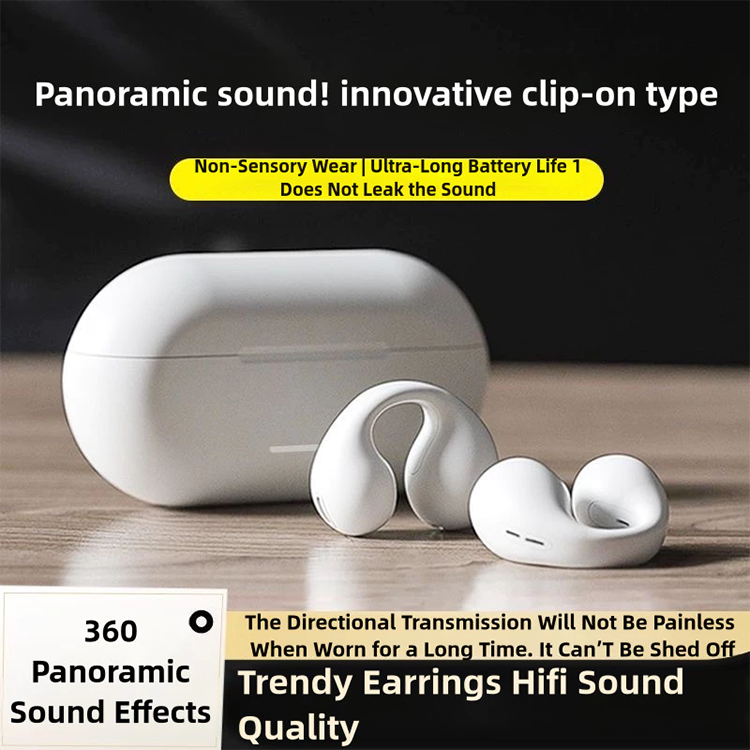 T7500 Bluetooth 5.3 Wireless Bone Conduction Headphones T75 Clip Ear Music Noise Canceling Headset HD Call Sports Gaming Earphone Waterproof Sports Earbuds Bluetooth Earpods HD Call Stereo Sound Pods