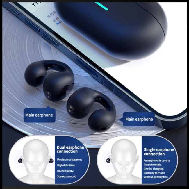 T7500 Bluetooth 5.3 Wireless Bone Conduction Headphones T75 Clip Ear Music Noise Canceling Headset HD Call Sports Gaming Earphone Waterproof Sports Earbuds Bluetooth Earpods HD Call Stereo Sound Pods