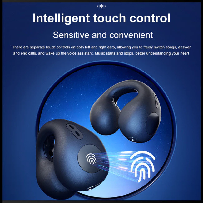 T7500 Bluetooth 5.3 Wireless Bone Conduction Headphones T75 Clip Ear Music Noise Canceling Headset HD Call Sports Gaming Earphone Waterproof Sports Earbuds Bluetooth Earpods HD Call Stereo Sound Pods