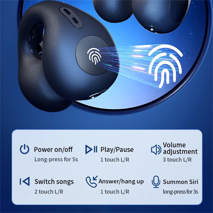 T7500 Bluetooth 5.3 Wireless Bone Conduction Headphones T75 Clip Ear Music Noise Canceling Headset HD Call Sports Gaming Earphone Waterproof Sports Earbuds Bluetooth Earpods HD Call Stereo Sound Pods