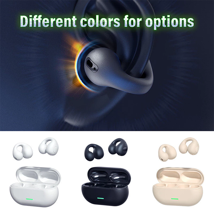 T7500 Bluetooth 5.3 Wireless Bone Conduction Headphones T75 Clip Ear Music Noise Canceling Headset HD Call Sports Gaming Earphone Waterproof Sports Earbuds Bluetooth Earpods HD Call Stereo Sound Pods