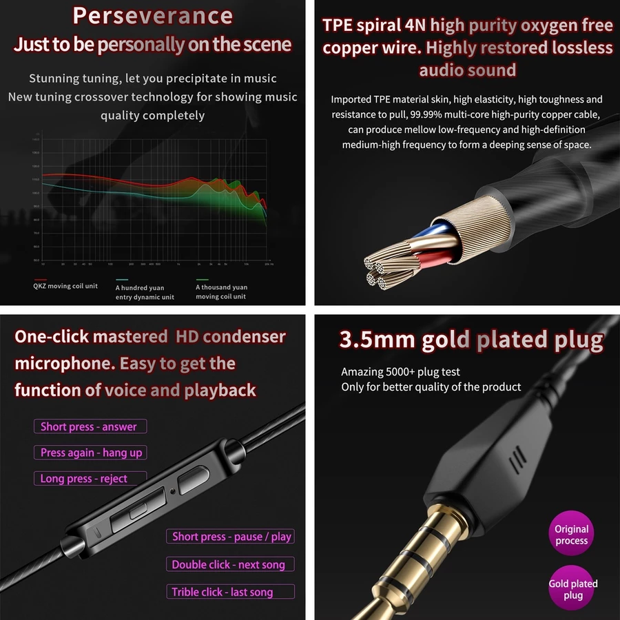 QKZ AK6 sports headphones in-ear wire-controlled mobile phone headphones with microphone bass QKZ Earphones Original Wired Earphone Line Control Wired Earbuds Sports Gaming Earphones headset with mic