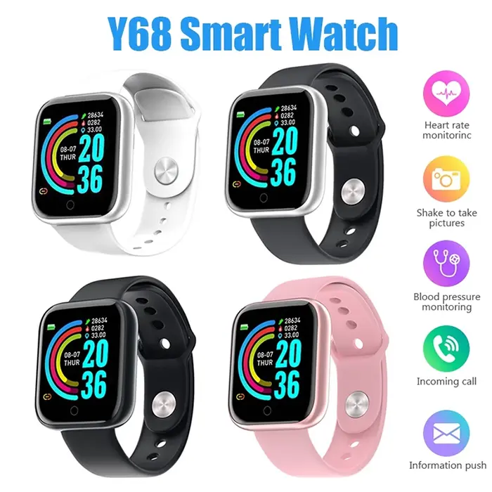 y68 smart watch with charger Bluetooth call Men Smart Watch waterproof Touch Control Smartwatches Heart Rate Monitor Unisex Watch Women sports watch wrist Watch Couple watch digital watch kids watch
