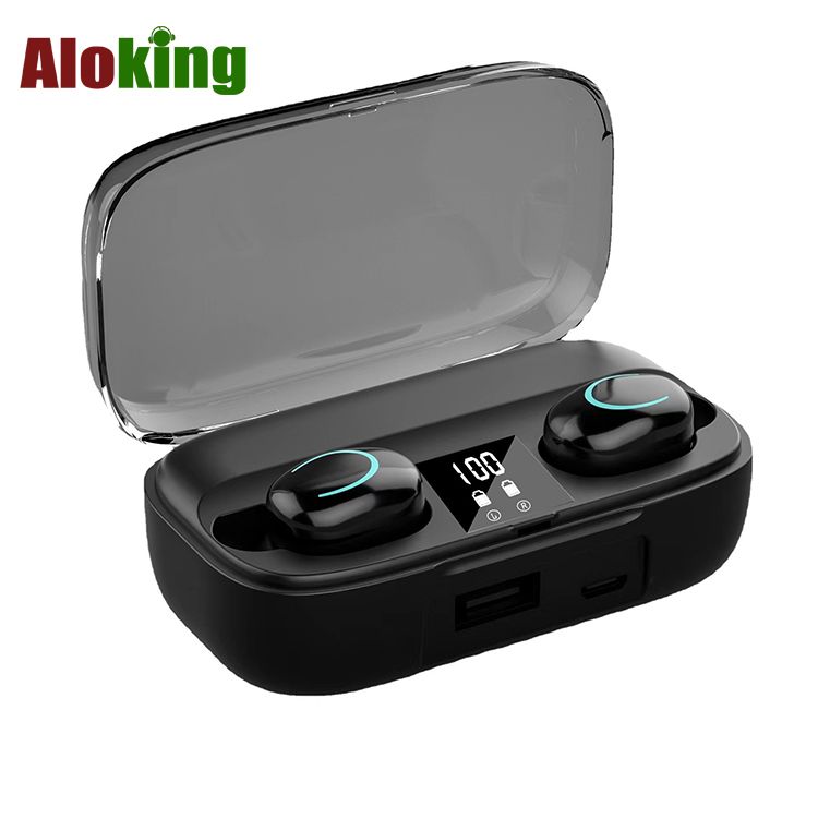 Aloking Sport Bluetooth Wireless Earphones With Mic HiFi Stereo Earbuds Gaming Bluetooth Earphones with Powerbank Noise Reduction Bluetooth Earpods Music Headset Battery Power Digital Display Earbuds