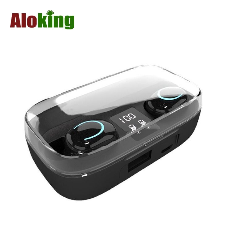 Aloking Sport Bluetooth Wireless Earphones With Mic HiFi Stereo Earbuds Gaming Bluetooth Earphones with Powerbank Noise Reduction Bluetooth Earpods Music Headset Battery Power Digital Display Earbuds