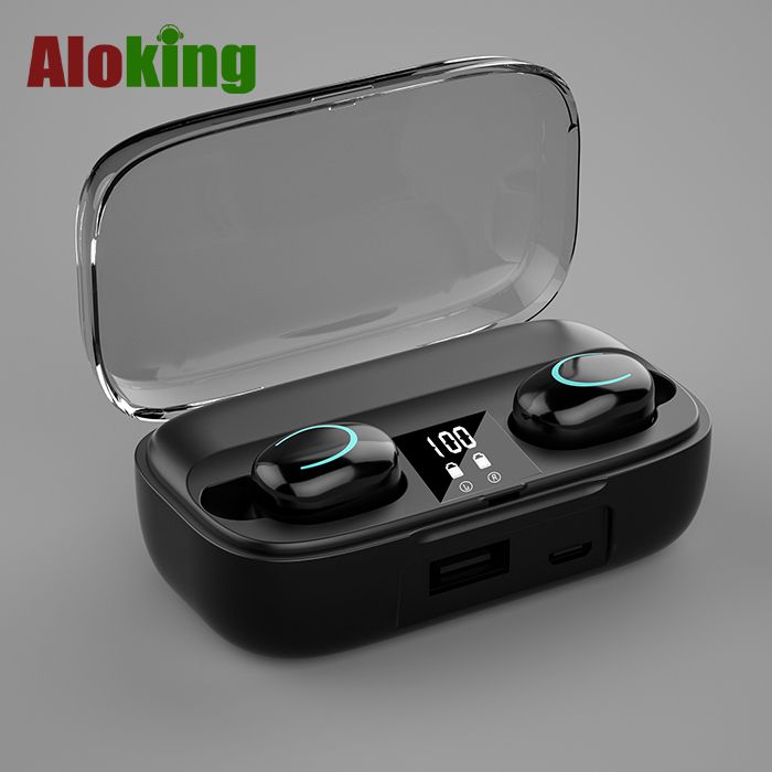 Aloking Sport Bluetooth Wireless Earphones With Mic HiFi Stereo Earbuds Gaming Bluetooth Earphones with Powerbank Noise Reduction Bluetooth Earpods Music Headset Battery Power Digital Display Earbuds