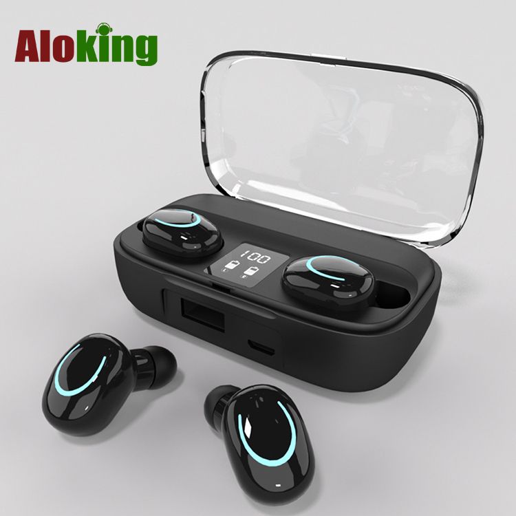 Aloking Sport Bluetooth Wireless Earphones With Mic HiFi Stereo Earbuds Gaming Bluetooth Earphones with Powerbank Noise Reduction Bluetooth Earpods Music Headset Battery Power Digital Display Earbuds