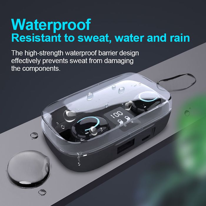 Aloking Sport Bluetooth Wireless Earphones With Mic HiFi Stereo Earbuds Gaming Bluetooth Earphones with Powerbank Noise Reduction Bluetooth Earpods Music Headset Battery Power Digital Display Earbuds