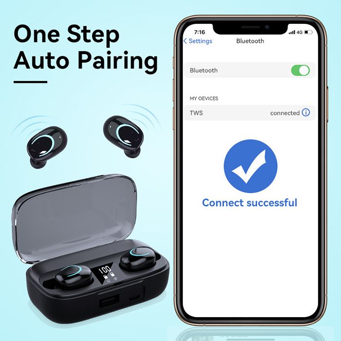 Aloking Sport Bluetooth Wireless Earphones With Mic HiFi Stereo Earbuds Gaming Bluetooth Earphones with Powerbank Noise Reduction Bluetooth Earpods Music Headset Battery Power Digital Display Earbuds