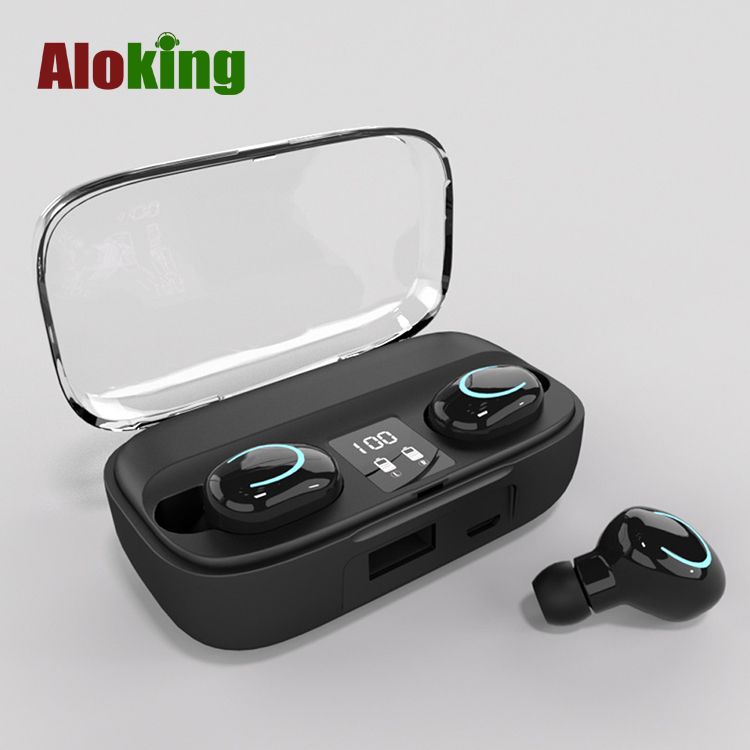 Aloking Sport Bluetooth Wireless Earphones With Mic HiFi Stereo Earbuds Gaming Bluetooth Earphones with Powerbank Noise Reduction Bluetooth Earpods Music Headset Battery Power Digital Display Earbuds