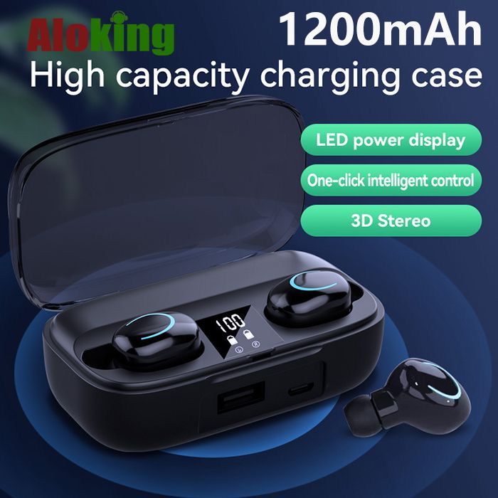 Aloking Sport Bluetooth Wireless Earphones With Mic HiFi Stereo Earbuds Gaming Bluetooth Earphones with Powerbank Noise Reduction Bluetooth Earpods Music Headset Battery Power Digital Display Earbuds
