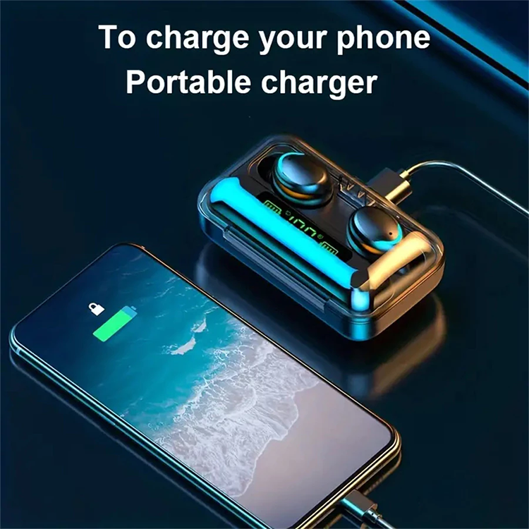 Aloking F9 Earpods Wireless Bluetooth Earphone Waterproof headphones bluetooth earphones LED TWS Earbud Noise Cancelling headset with mic wireless earphone gaming headset Bluetooth earpods for android