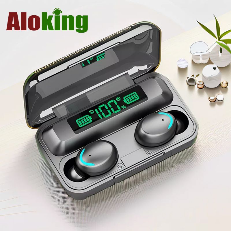 Aloking F9 Earpods Wireless Bluetooth Earphone Waterproof headphones bluetooth earphones LED TWS Earbud Noise Cancelling headset with mic wireless earphone gaming headset Bluetooth earpods for android