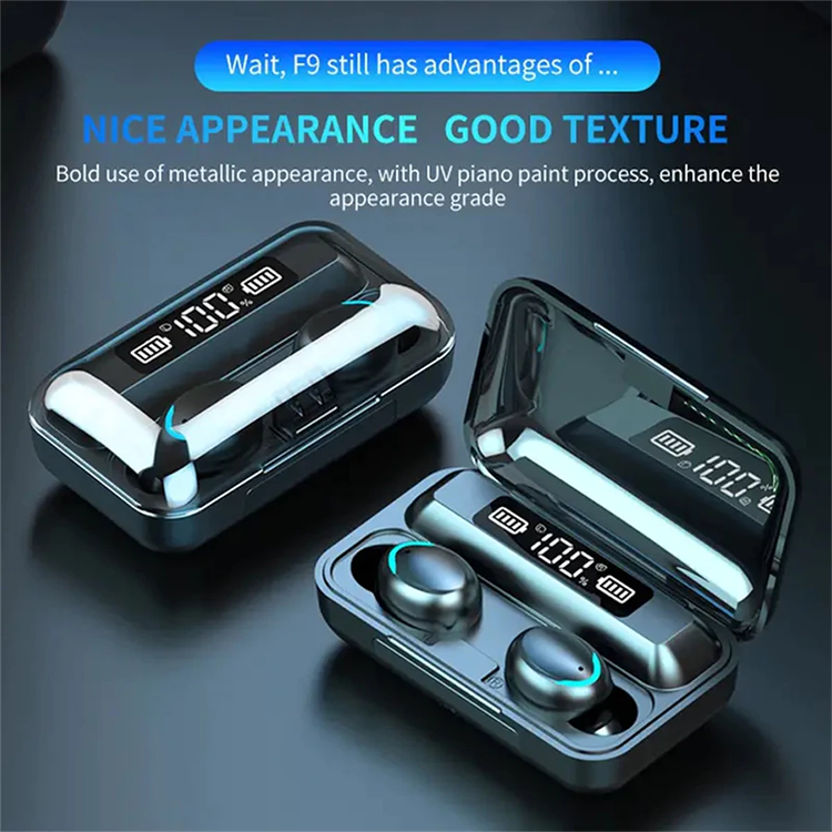 Aloking F9 Earpods Wireless Bluetooth Earphone Waterproof headphones bluetooth earphones LED TWS Earbud Noise Cancelling headset with mic wireless earphone gaming headset Bluetooth earpods for android