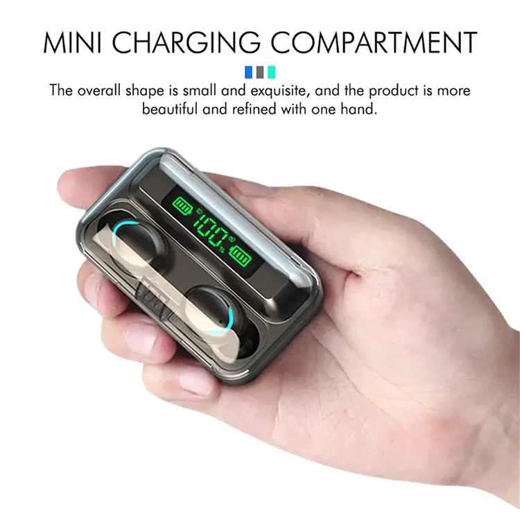Aloking F9 Earpods Wireless Bluetooth Earphone Waterproof headphones bluetooth earphones LED TWS Earbud Noise Cancelling headset with mic wireless earphone gaming headset Bluetooth earpods for android