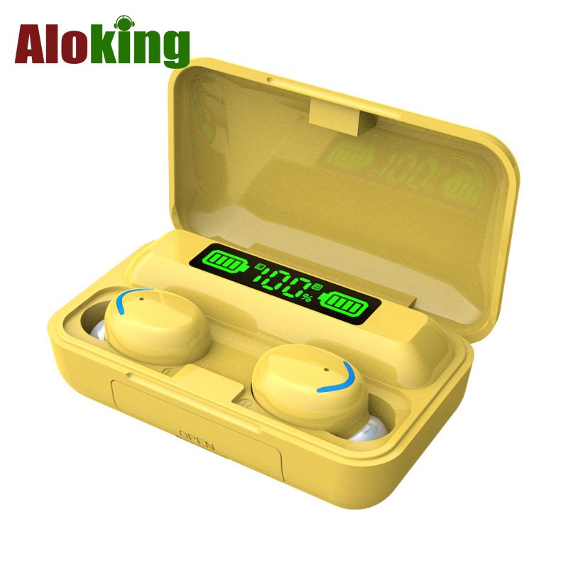 Aloking F9 Earpods Wireless Bluetooth Earphone Waterproof headphones bluetooth earphones LED TWS Earbud Noise Cancelling headset with mic wireless earphone gaming headset Bluetooth earpods for android