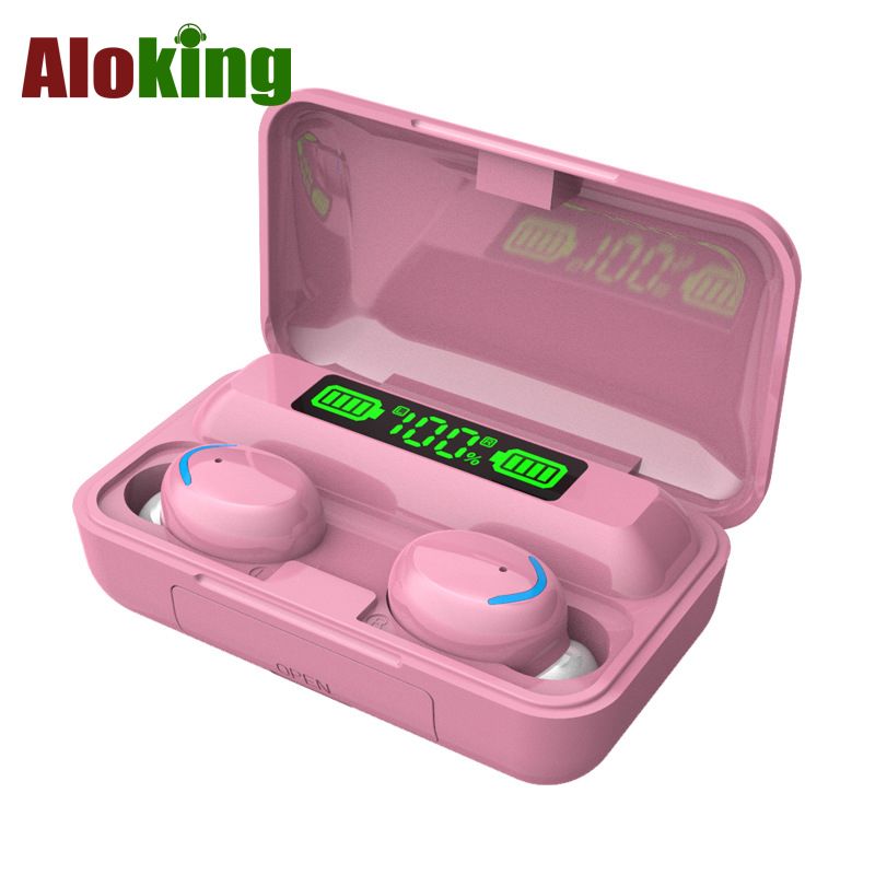 Aloking F9 Earpods Wireless Bluetooth Earphone Waterproof headphones bluetooth earphones LED TWS Earbud Noise Cancelling headset with mic wireless earphone gaming headset Bluetooth earpods for android