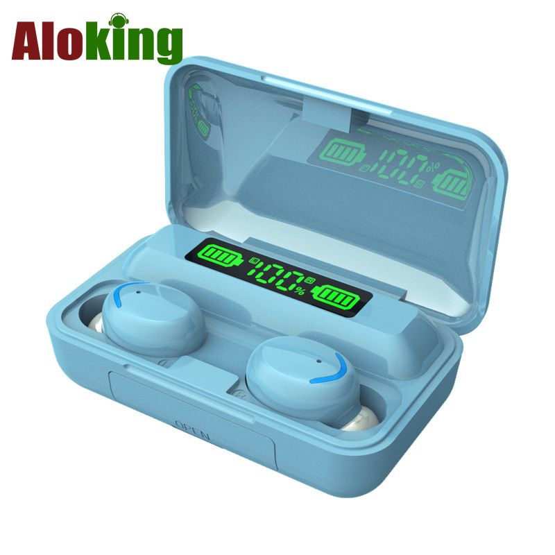 Aloking F9 Earpods Wireless Bluetooth Earphone Waterproof headphones bluetooth earphones LED TWS Earbud Noise Cancelling headset with mic wireless earphone gaming headset Bluetooth earpods for android