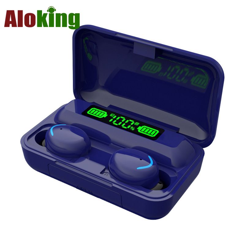 Aloking F9 Earpods Wireless Bluetooth Earphone Waterproof headphones bluetooth earphones LED TWS Earbud Noise Cancelling headset with mic wireless earphone gaming headset Bluetooth earpods for android