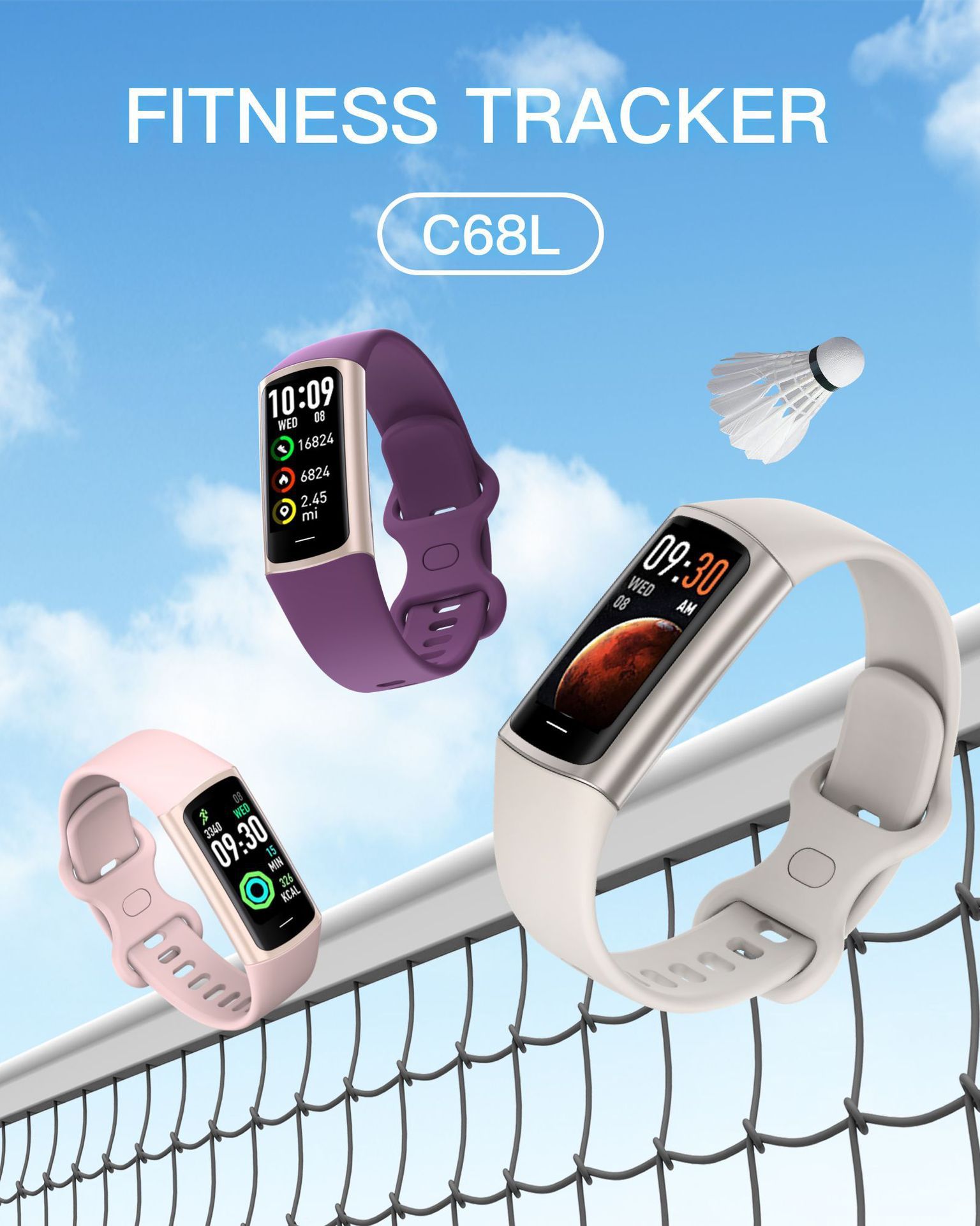 Women Smart Watch C68L Blood Oxygen Heart Rate Blood Pressure Meter Step Smart Bracelet Phone Reminder Ladies Watch Women's Sport Watch Smart Bracelet Waterproof Woman Wrist Watch Bluetooth Smartwatch