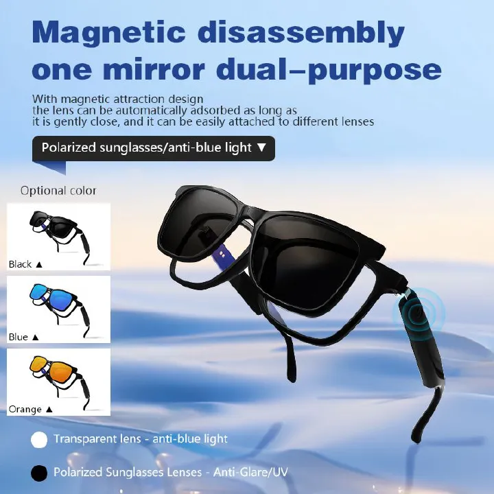 Magnetic frame smart bluetooth glasses smart sunglasses outdoor sports sunglasses bluetooth sunglasses Magnetic disassembly blue sunglasses orange sunglasses wireless glasses smart glasses for men