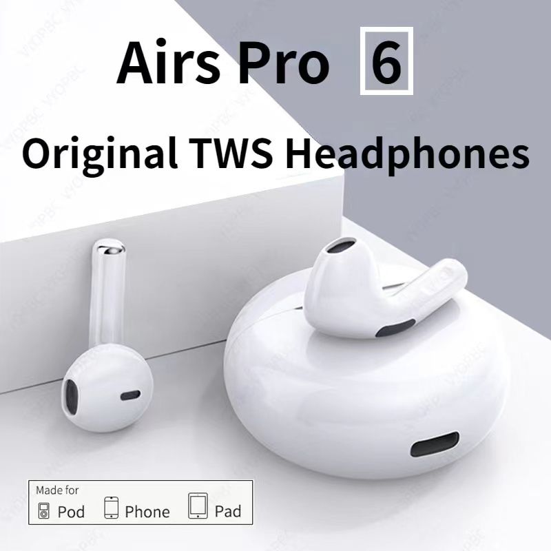 Aloking Pro6 TWS Bluetooth Earbuds Wireless Bluetooth Earphone Touch Control 9d Stereo Headset Build-in MIC earphones bluetooth original Cartoon pattern Cute Wireless Earphone Gaming Earbuds Airpods