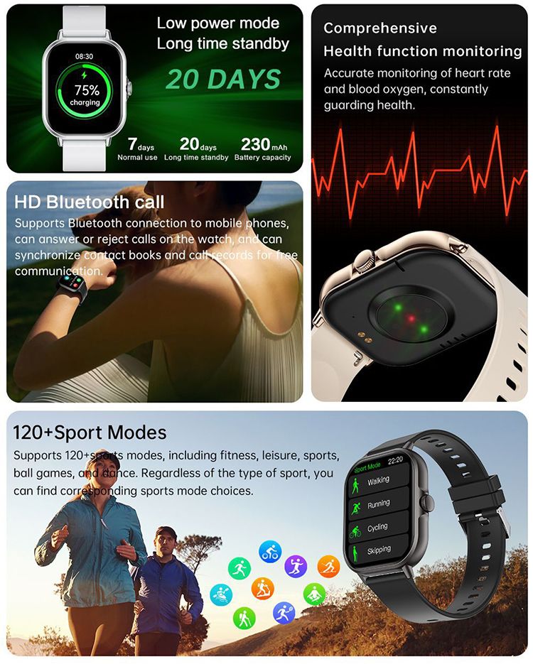 Z15 Smartwatch 2.01 Inch Screen Health Monitoring Watches IP67 Waterproof Sport Fitness Smart Watch For Men Smart Watch For Women Sports Watch Couple Watch Smart Bracelet Men's Smartwatch Ladies Watch