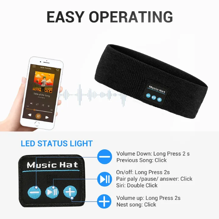Aloking Sports Headband Earphone Bluetooth Earphones Sleeping Headband Elastic Wireless Headphones Music Call Eye Mask Wireless Bluetooth Headset Music Hat Sleep Headphones Sports Headband Headwear