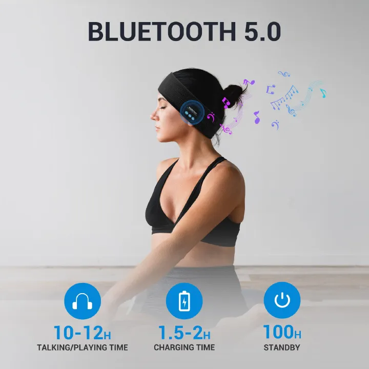 Aloking Sports Headband Earphone Bluetooth Earphones Sleeping Headband Elastic Wireless Headphones Music Call Eye Mask Wireless Bluetooth Headset Music Hat Sleep Headphones Sports Headband Headwear