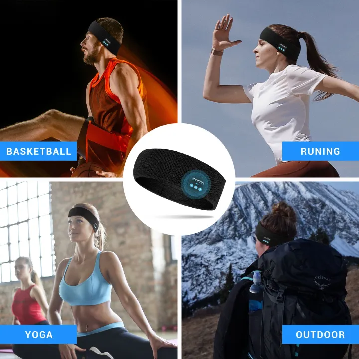 Aloking Sports Headband Earphone Bluetooth Earphones Sleeping Headband Elastic Wireless Headphones Music Call Eye Mask Wireless Bluetooth Headset Music Hat Sleep Headphones Sports Headband Headwear