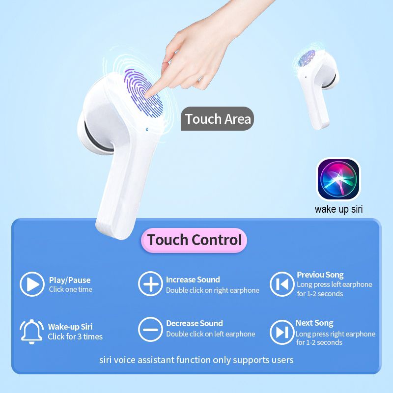 Aloking TWS Wireless Bluetooth Earphone Touch Control Earbuds HiFi 9D Stereo Sound Noise Reduction Waterproof Low Latency With Microphone Headsets For iPhone Android Gaming Earbuds Bluetooth Earpods